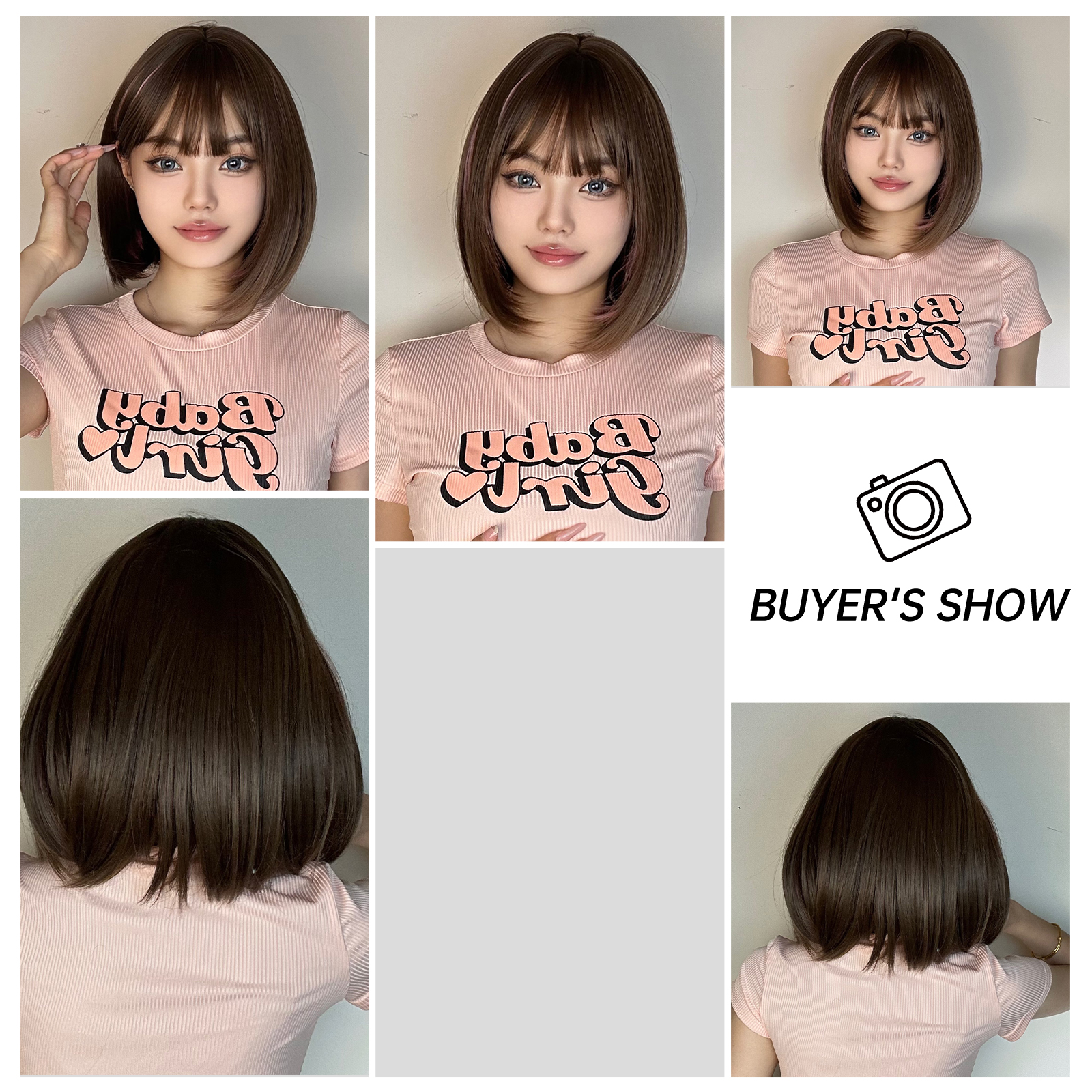 Women's Sweet Brown Pink Casual Stage Chemical Fiber Bangs Short Straight Hair Wig Net display picture 4