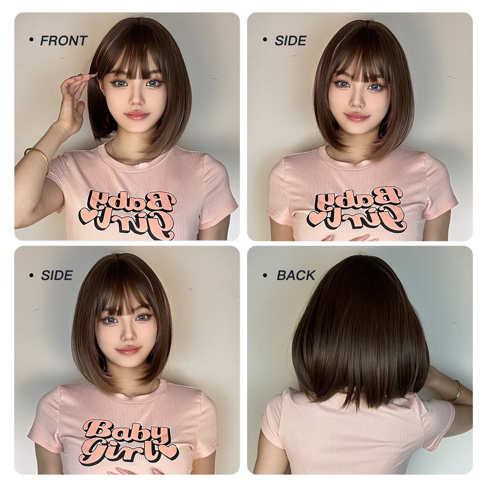 Women's Sweet Brown Pink Casual Stage Chemical Fiber Bangs Short Straight Hair Wig Net display picture 7
