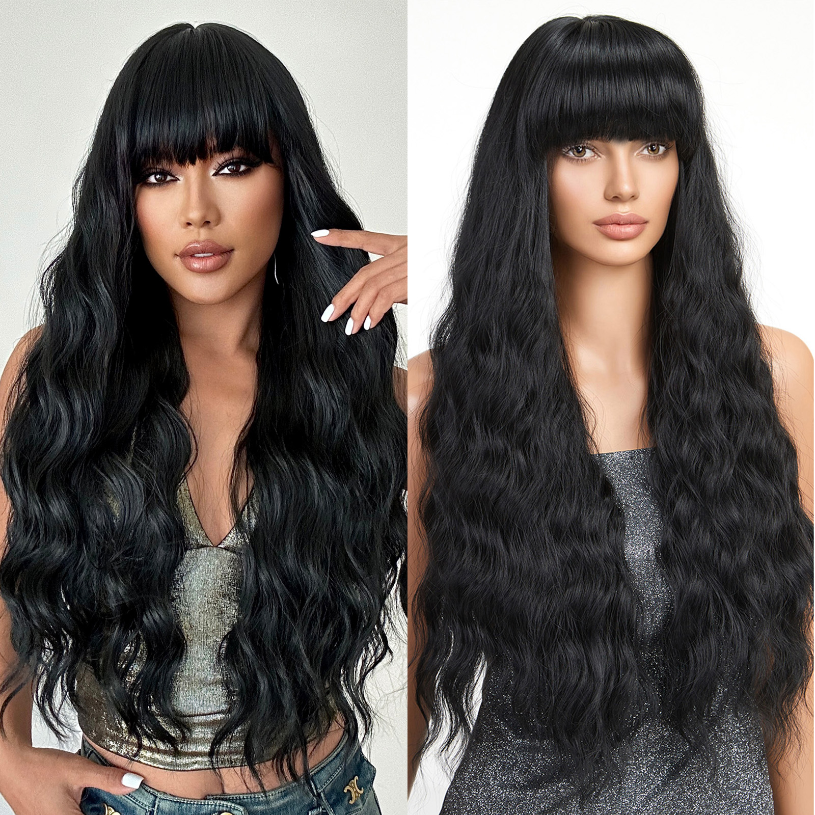 Women's Elegant Black Casual Chemical Fiber Bangs Long Curly Hair Wig Net display picture 2