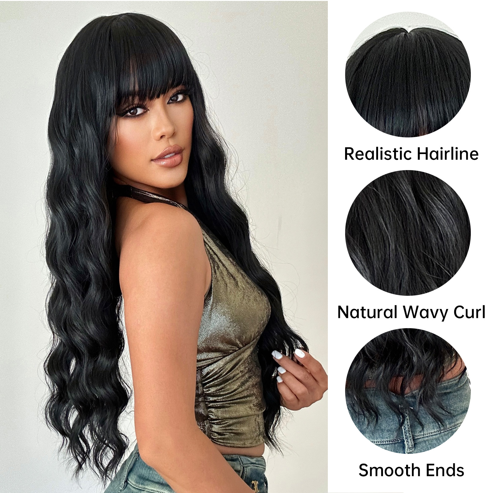 Women's Elegant Black Casual Chemical Fiber Bangs Long Curly Hair Wig Net display picture 3