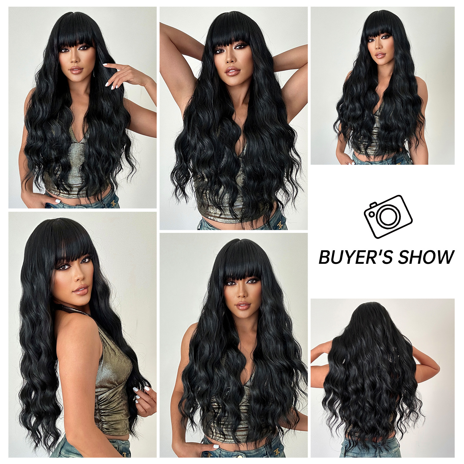 Women's Elegant Black Casual Chemical Fiber Bangs Long Curly Hair Wig Net display picture 5