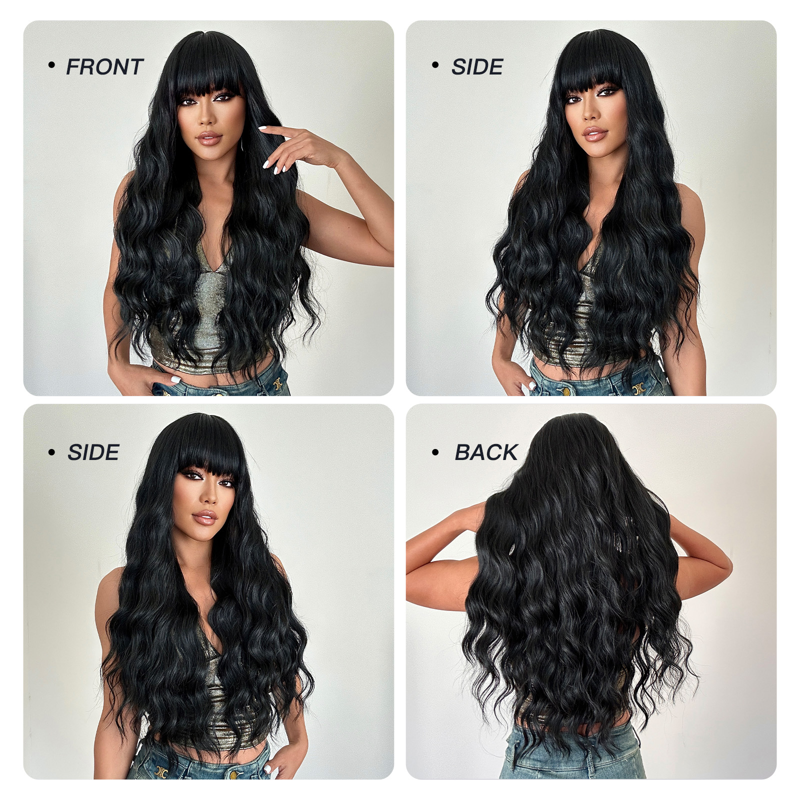 Women's Elegant Black Casual Chemical Fiber Bangs Long Curly Hair Wig Net display picture 6