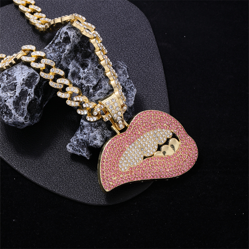 Hip-Hop Lips Zinc Alloy Plating Inlay Rhinestones Men's Pendant Necklace display picture 1