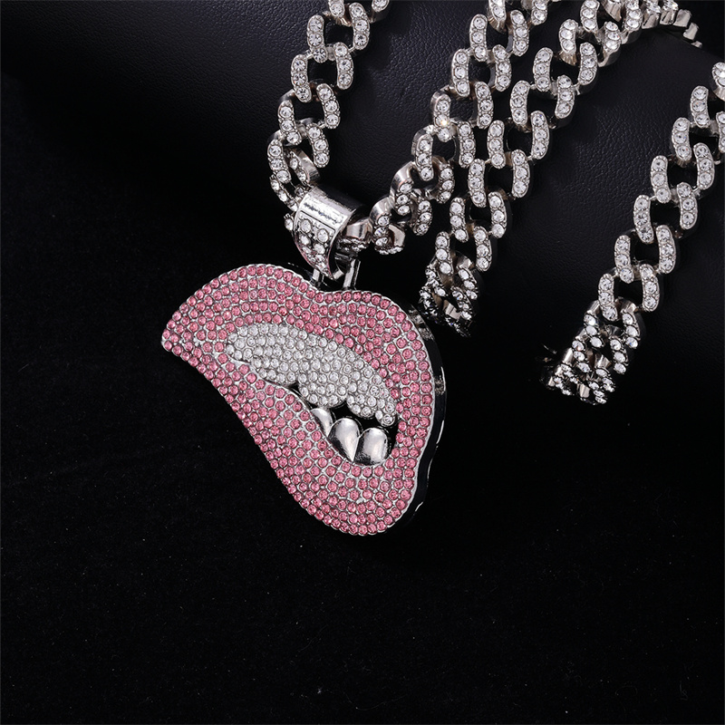 Hip-Hop Lips Zinc Alloy Plating Inlay Rhinestones Men's Pendant Necklace display picture 2