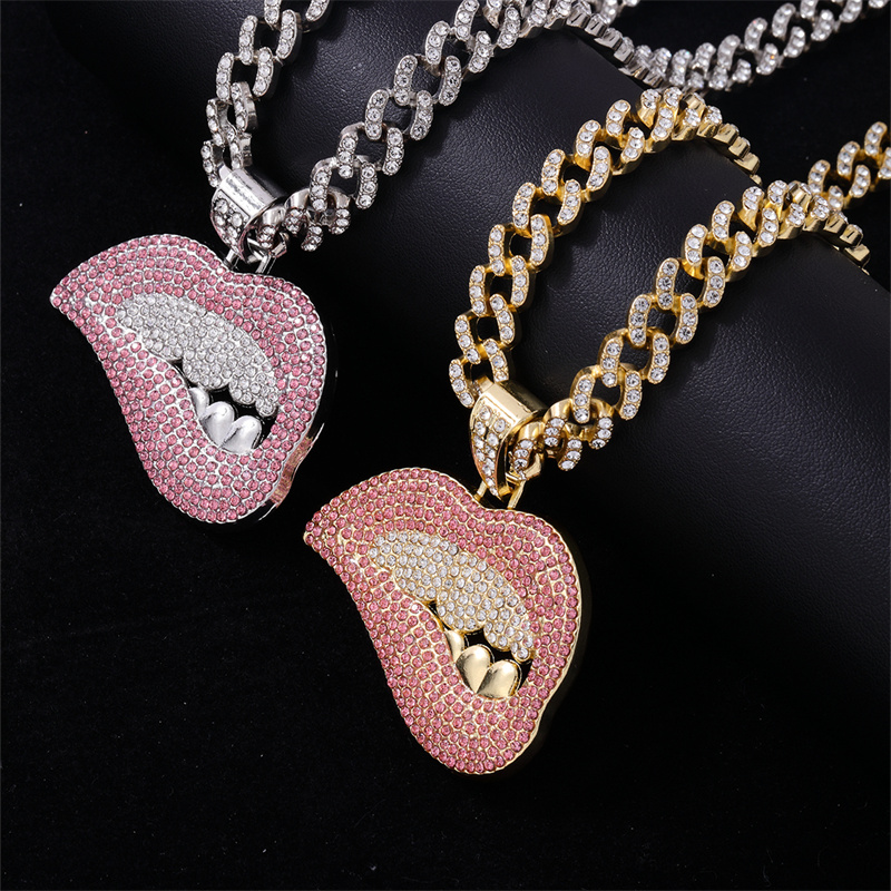 Hip Hop Labios Aleación De Zinc Enchapado Embutido Diamantes De Imitación Hombres Collar Colgante display picture 3