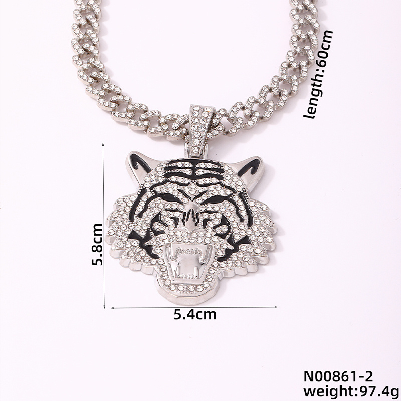 Hip Hop Tigre Aleación De Zinc Enchapado Embutido Diamantes De Imitación Hombres Collar Colgante display picture 1