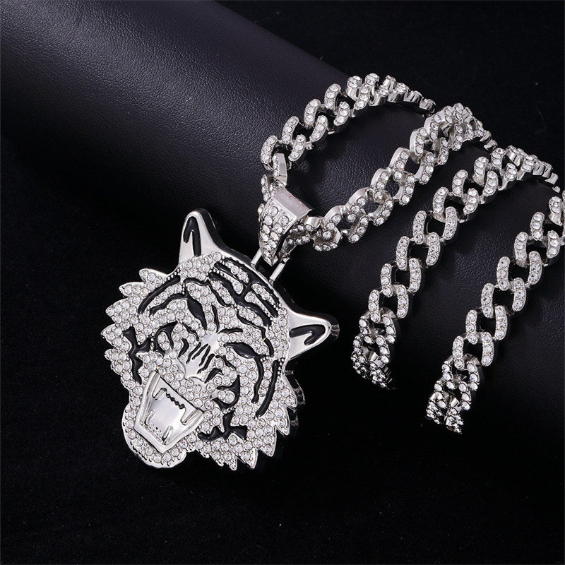 Hip Hop Tigre Aleación De Zinc Enchapado Embutido Diamantes De Imitación Hombres Collar Colgante display picture 3
