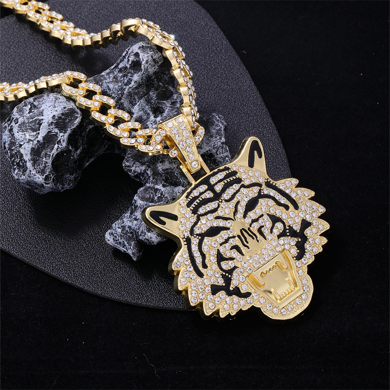 Hip-Hop Tiger Zinc Alloy Plating Inlay Rhinestones Men's Pendant Necklace display picture 5