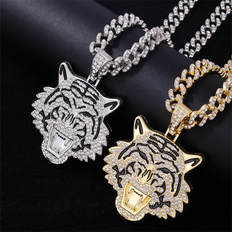 Hip-Hop Tiger Zinc Alloy Plating Inlay Rhinestones Men's Pendant Necklace display picture 4