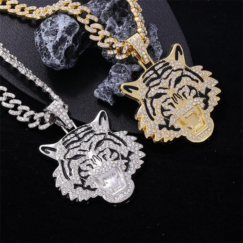 Hip Hop Tigre Aleación De Zinc Enchapado Embutido Diamantes De Imitación Hombres Collar Colgante display picture 6