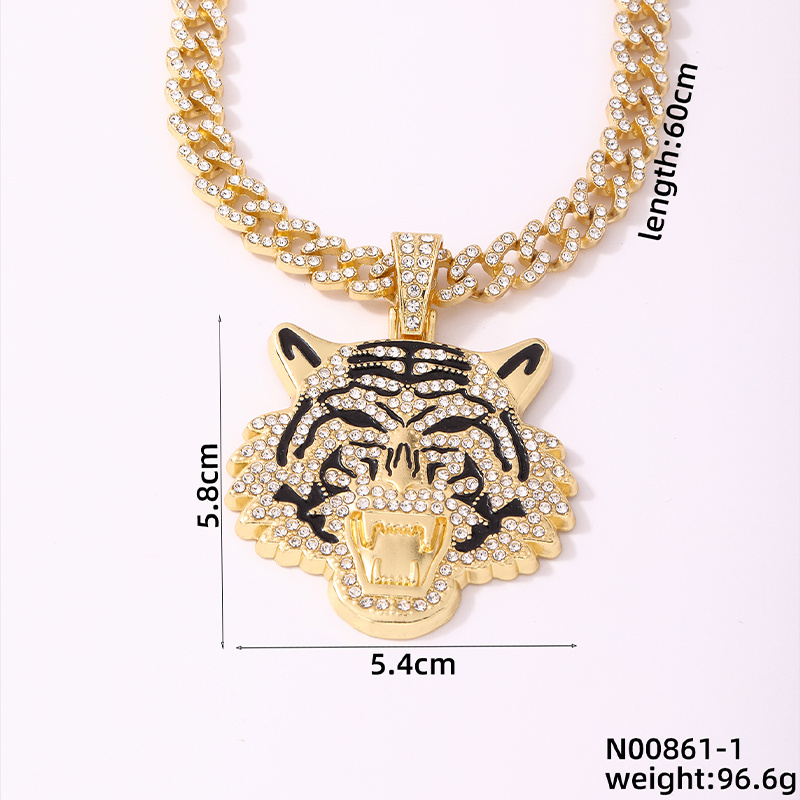 Hip-Hop Tiger Zinc Alloy Plating Inlay Rhinestones Men's Pendant Necklace display picture 2