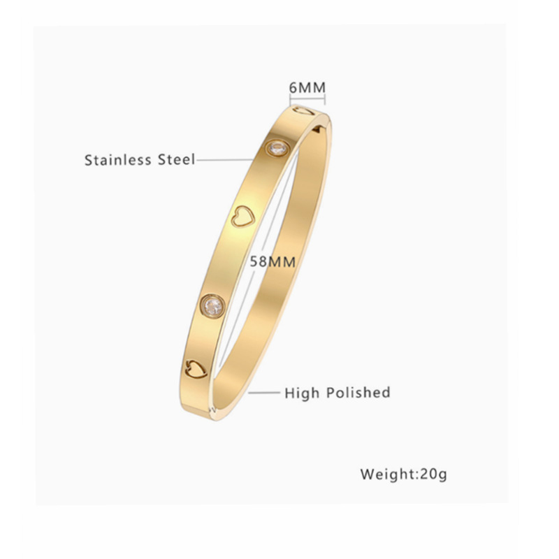Simple Style Heart Shape Titanium Steel 18K Gold Plated Zircon Bangle In Bulk display picture 6