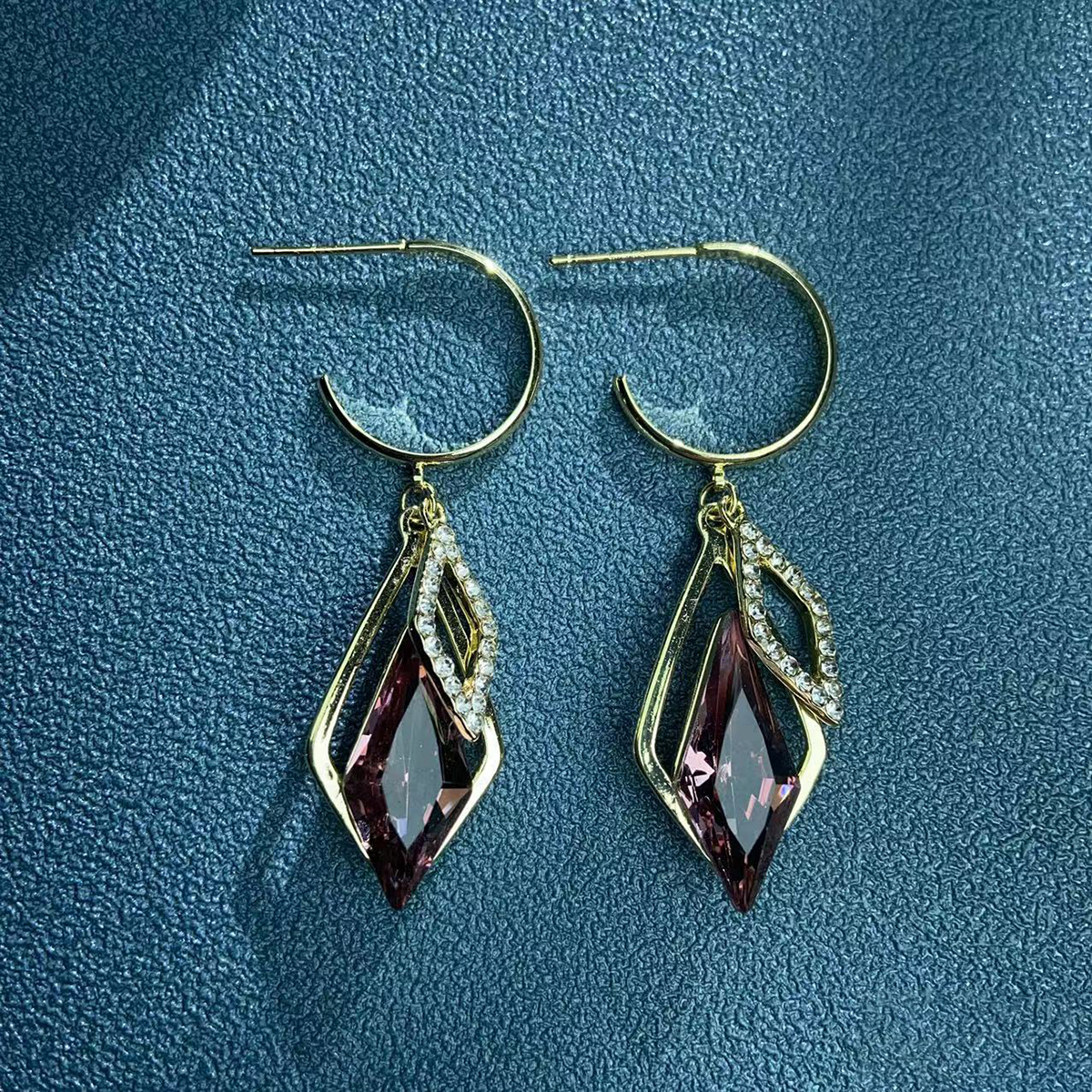 1 Pair Ig Style Shiny Geometric Plating Inlay Copper Artificial Crystal Rhinestones Drop Earrings display picture 4