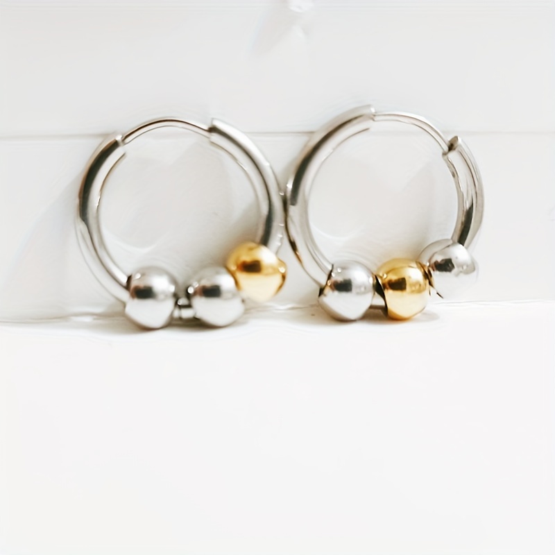 1 Pair Punk Simple Style Geometric Stainless Steel 14K Gold Plated Hoop Earrings display picture 1