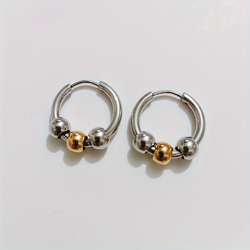 1 Pair Punk Simple Style Geometric Stainless Steel 14K Gold Plated Hoop Earrings display picture 2