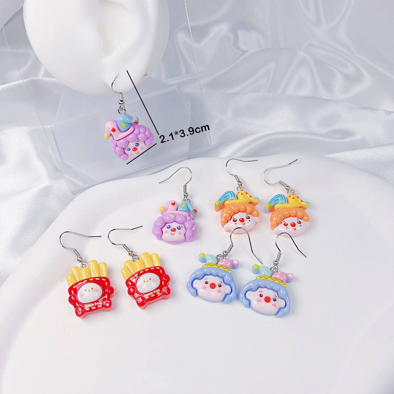 4 Pairs Original Design Cute Clown Popcorn Cup French Fries Irregular Painted Synthetics Synthetic Resin Shell Drop Earrings display picture 2