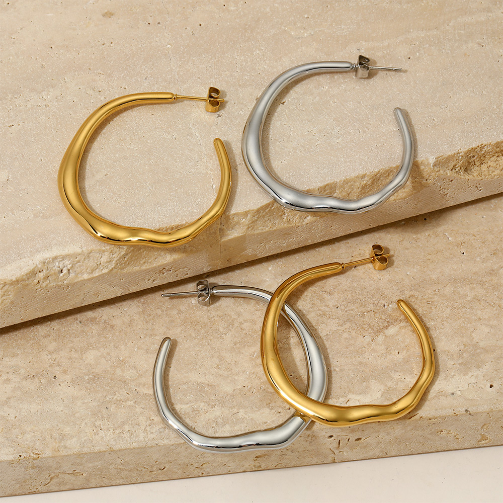 1 Pair Simple Style Solid Color Plating 304 Stainless Steel 16K Gold Plated White Gold Plated Gold Plated Hoop Earrings display picture 5