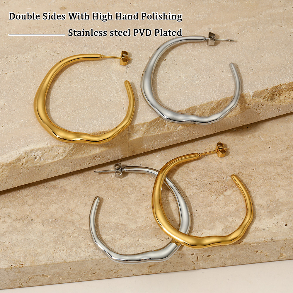 1 Pair Simple Style Solid Color Plating 304 Stainless Steel 16K Gold Plated White Gold Plated Gold Plated Hoop Earrings display picture 11