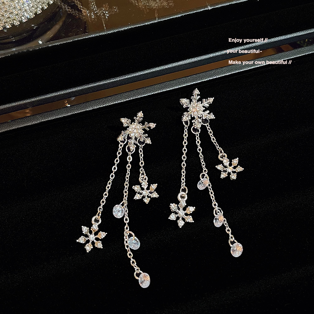 1 Paar Einfacher Stil Schneeflocke Überzug Inlay Legierung Künstlicher Diamant Tropfenohrringe display picture 4