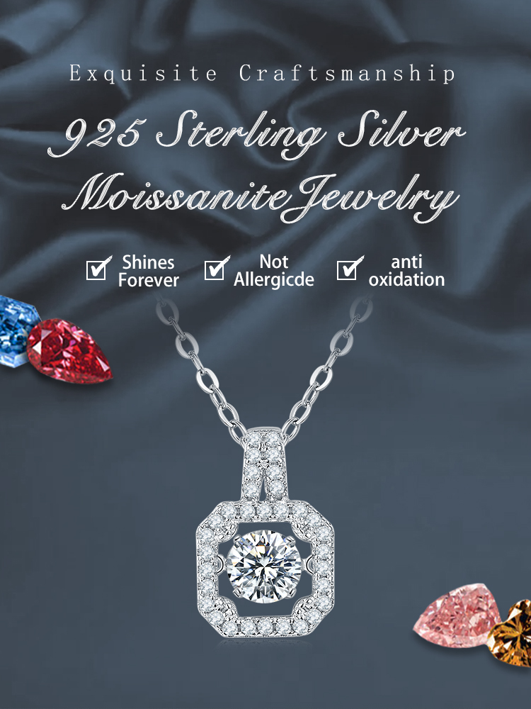 Sterling Silber Einfacher Stil Glänzend Quadrat Gra Überzug Inlay Moissanit Halskette Mit Anhänger display picture 1