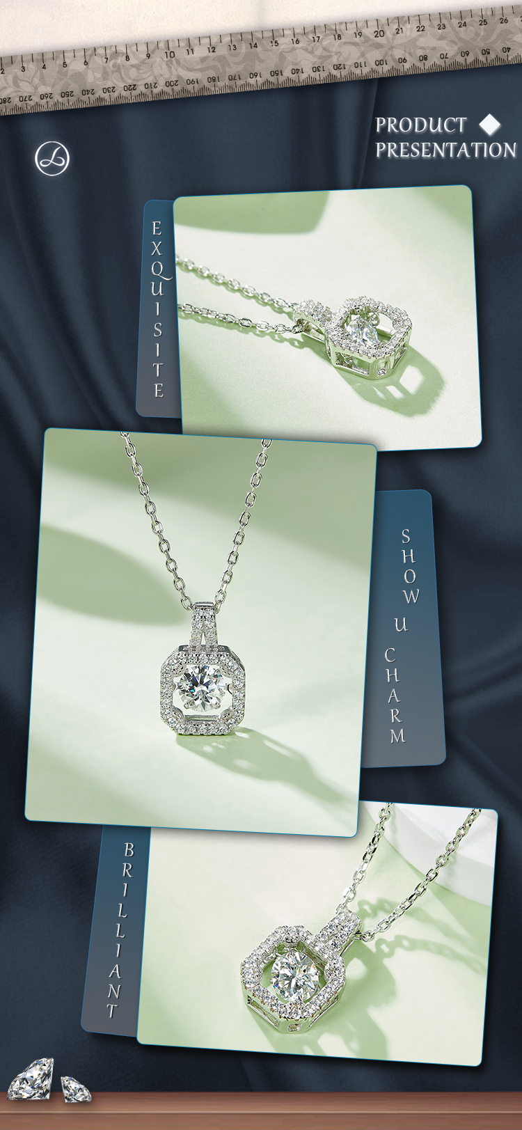 Sterling Silber Einfacher Stil Glänzend Quadrat Gra Überzug Inlay Moissanit Halskette Mit Anhänger display picture 4