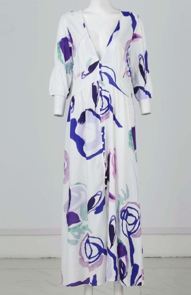 Women's A-line Skirt Elegant V Neck Printing Long Sleeve Flower Maxi Long Dress Daily display picture 1