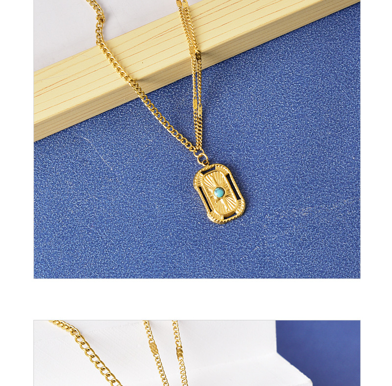 304 Stainless Steel 18K Gold Plated Simple Style Plating Inlay Geometric Turquoise Pendant Necklace display picture 1