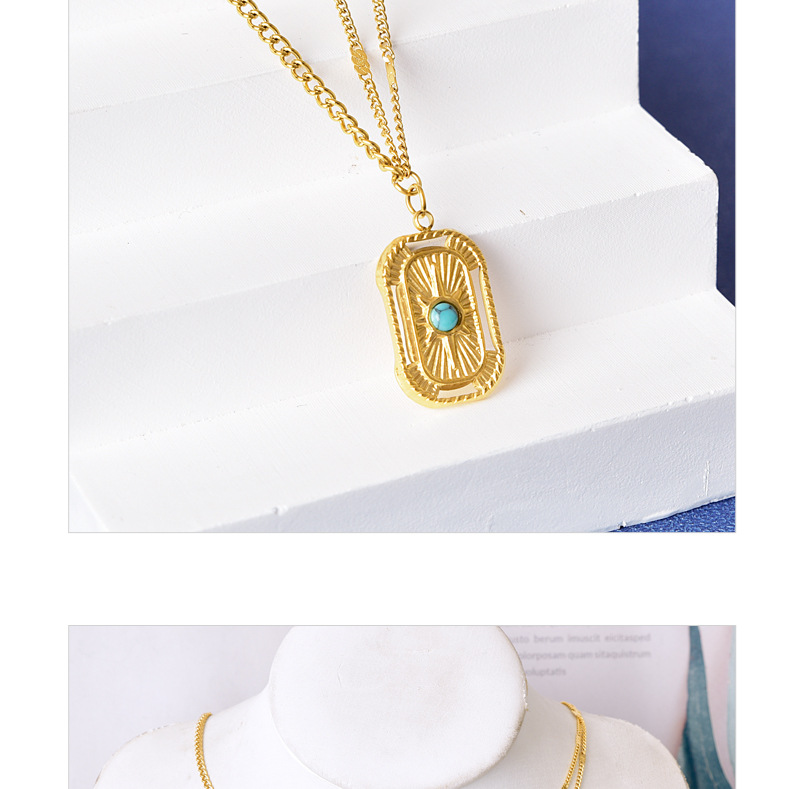 304 Stainless Steel 18K Gold Plated Simple Style Plating Inlay Geometric Turquoise Pendant Necklace display picture 2