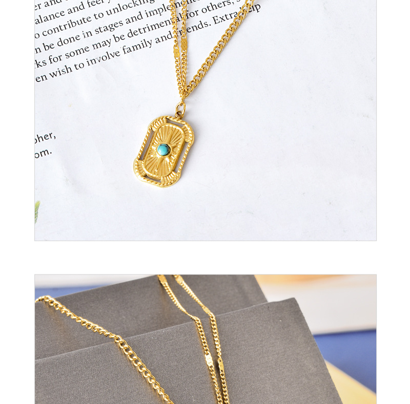 304 Stainless Steel 18K Gold Plated Simple Style Plating Inlay Geometric Turquoise Pendant Necklace display picture 4
