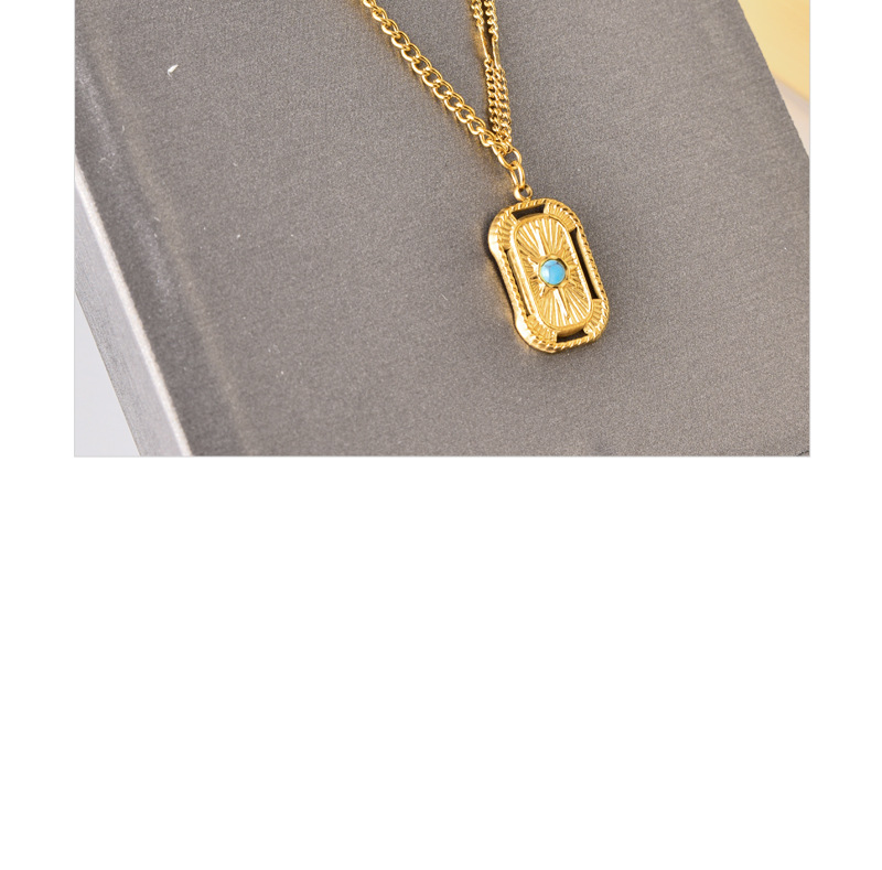 304 Stainless Steel 18K Gold Plated Simple Style Plating Inlay Geometric Turquoise Pendant Necklace display picture 5
