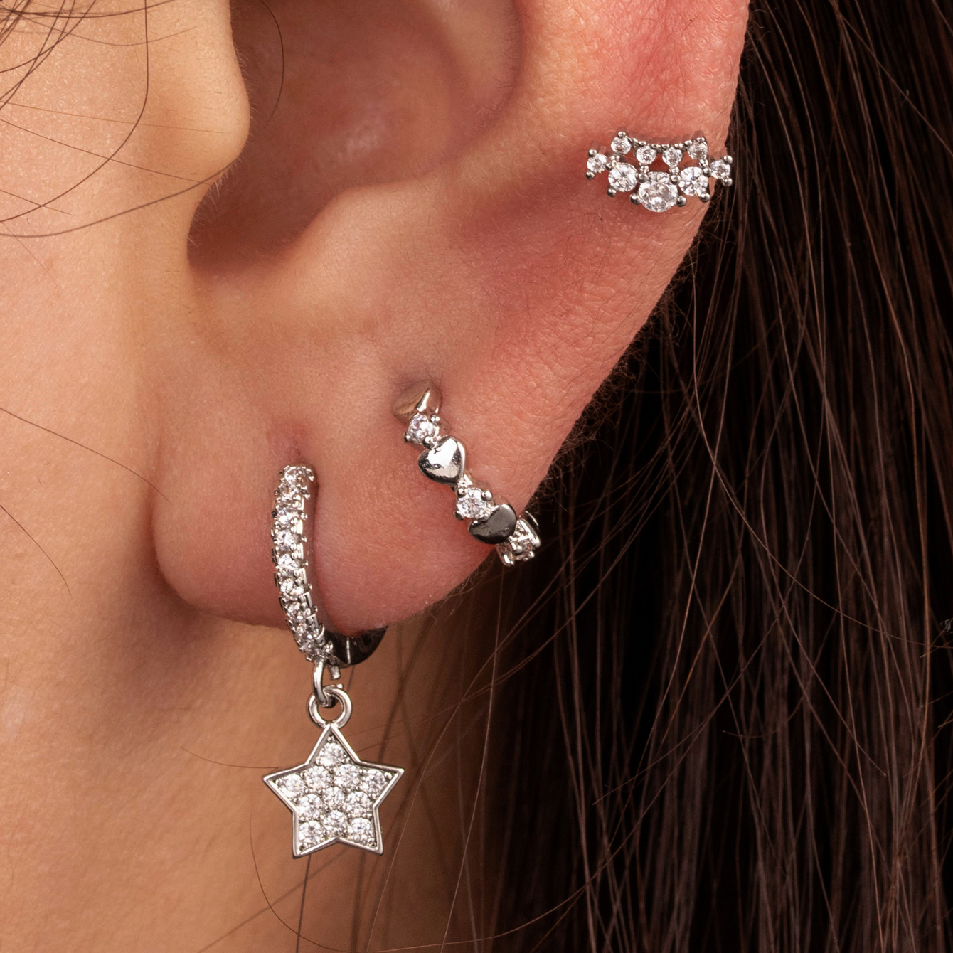 1 Pièce Style IG À La Française Style Simple Rond Star Forme De Cœur Incruster Le Cuivre Zircon Boucles D'oreilles Des Boucles D'Oreilles Boucles D'Oreilles display picture 2