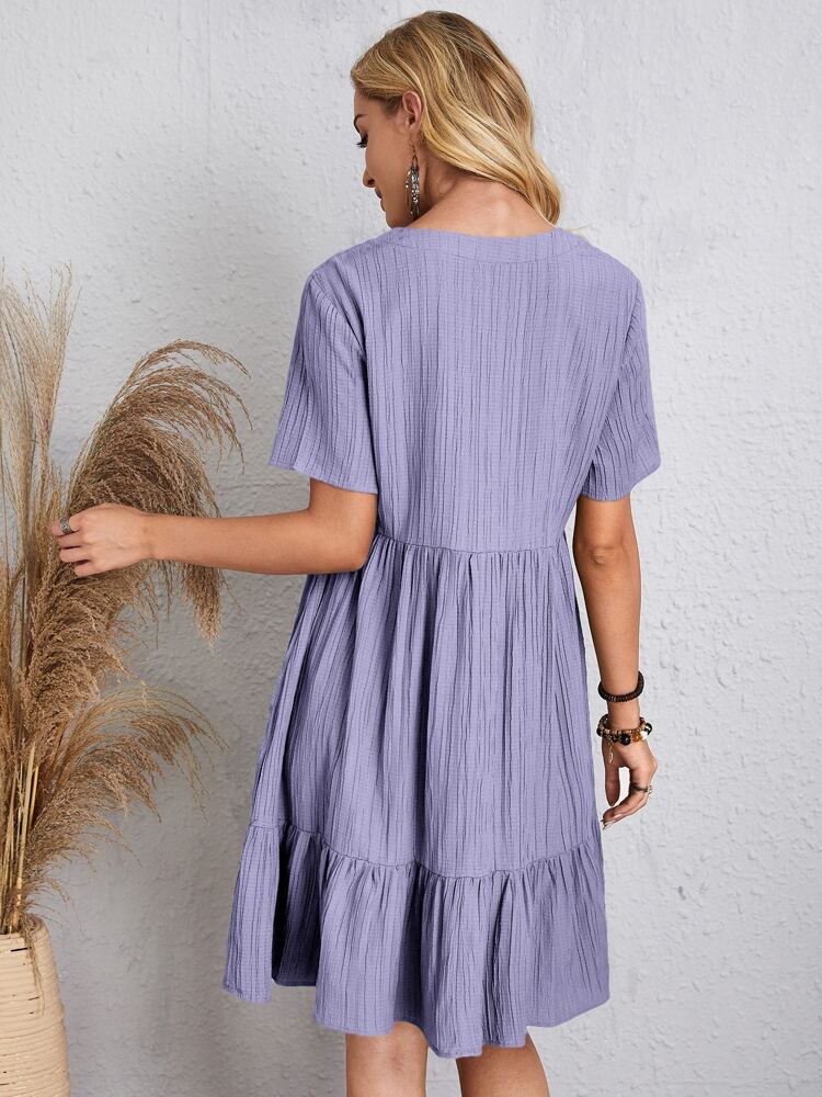 Women's Regular Dress Elegant V Neck Pleated Short Sleeve Solid Color Knee-length Daily display picture 36