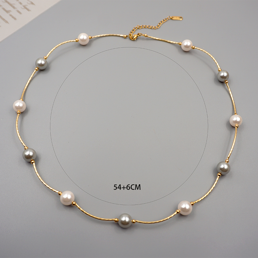 Wholesale Classic Style Solid Color Imitation Pearl Titanium Steel Copper Beaded Plating Gold Plated Necklace display picture 8