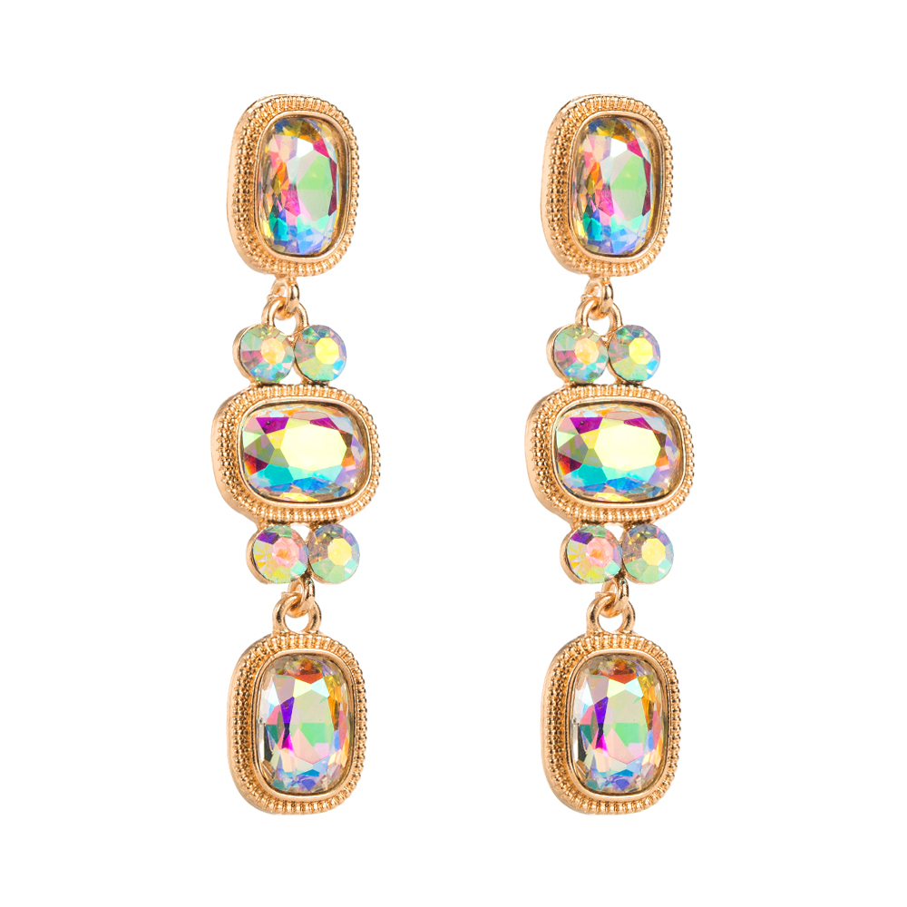1 Pair Luxurious Shiny Round Rectangle Plating Inlay Alloy Rhinestones Glass Drop Earrings display picture 6