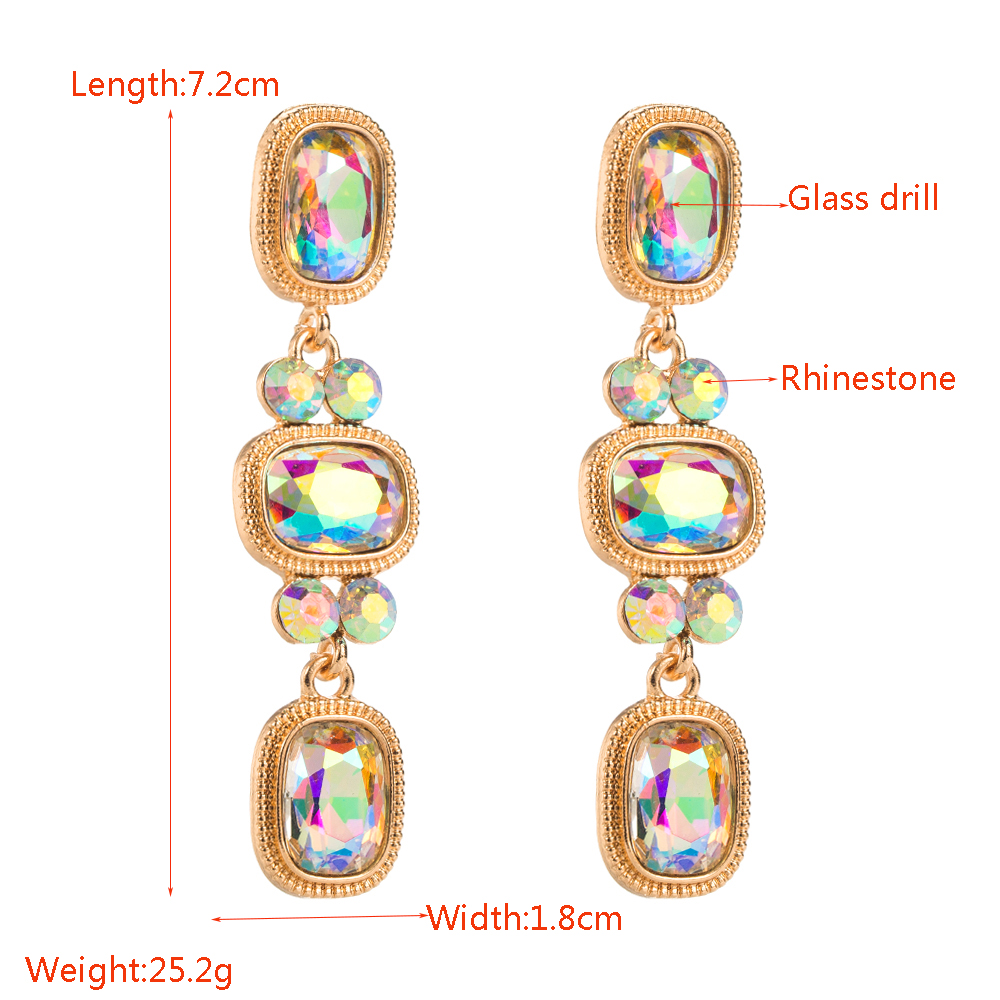 1 Pair Luxurious Shiny Round Rectangle Plating Inlay Alloy Rhinestones Glass Drop Earrings display picture 1