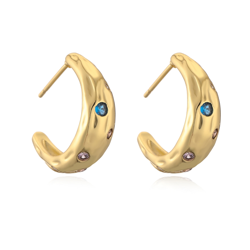 1 Pair Vintage Style Luxurious Simple Style C Shape Plating Inlay Copper Zircon Ear Cuffs Ear Studs display picture 2
