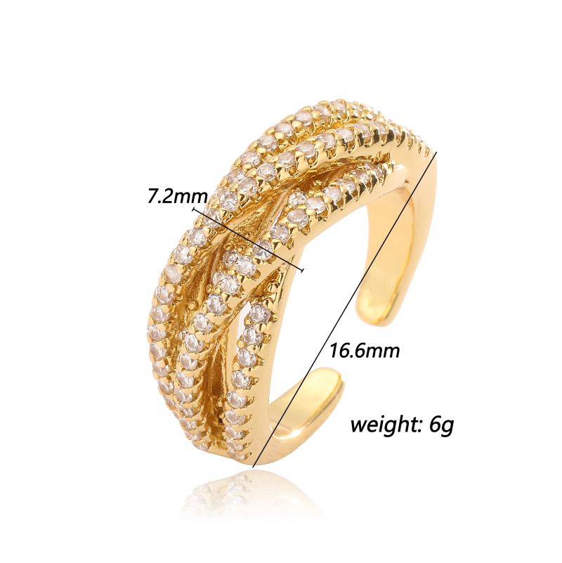 Wholesale Glam Luxurious Shiny Cross Copper Irregular Plating Inlay Zircon Open Rings display picture 7