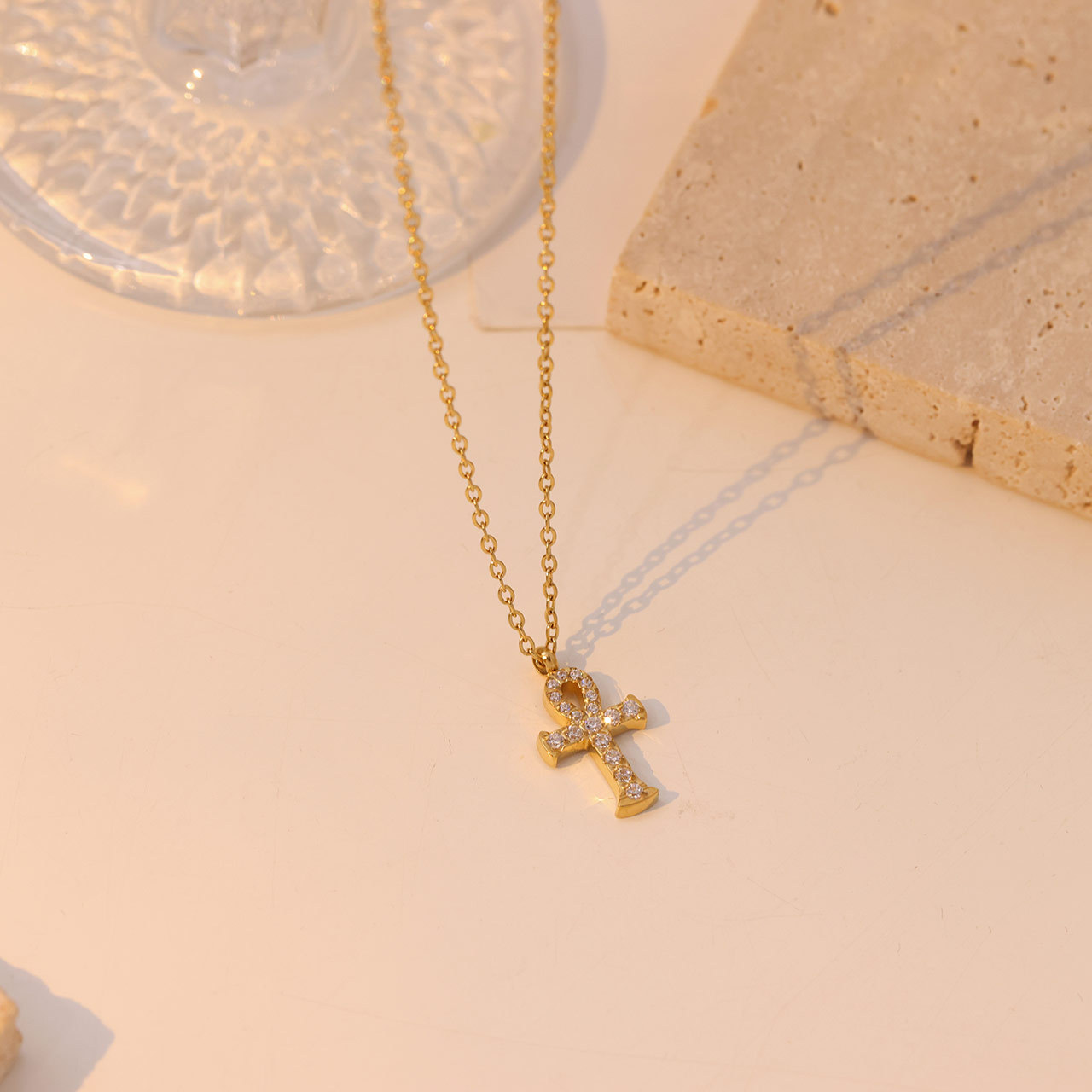 Stainless Steel Vintage Style Simple Style Cross Plating Inlay Zircon Pendant Necklace display picture 4