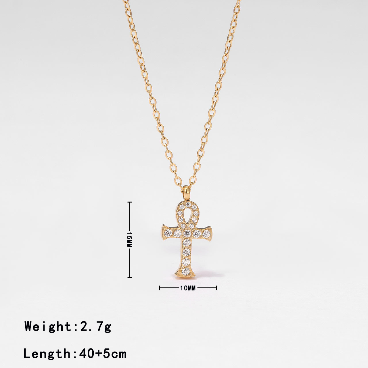 Stainless Steel Vintage Style Simple Style Cross Plating Inlay Zircon Pendant Necklace display picture 5