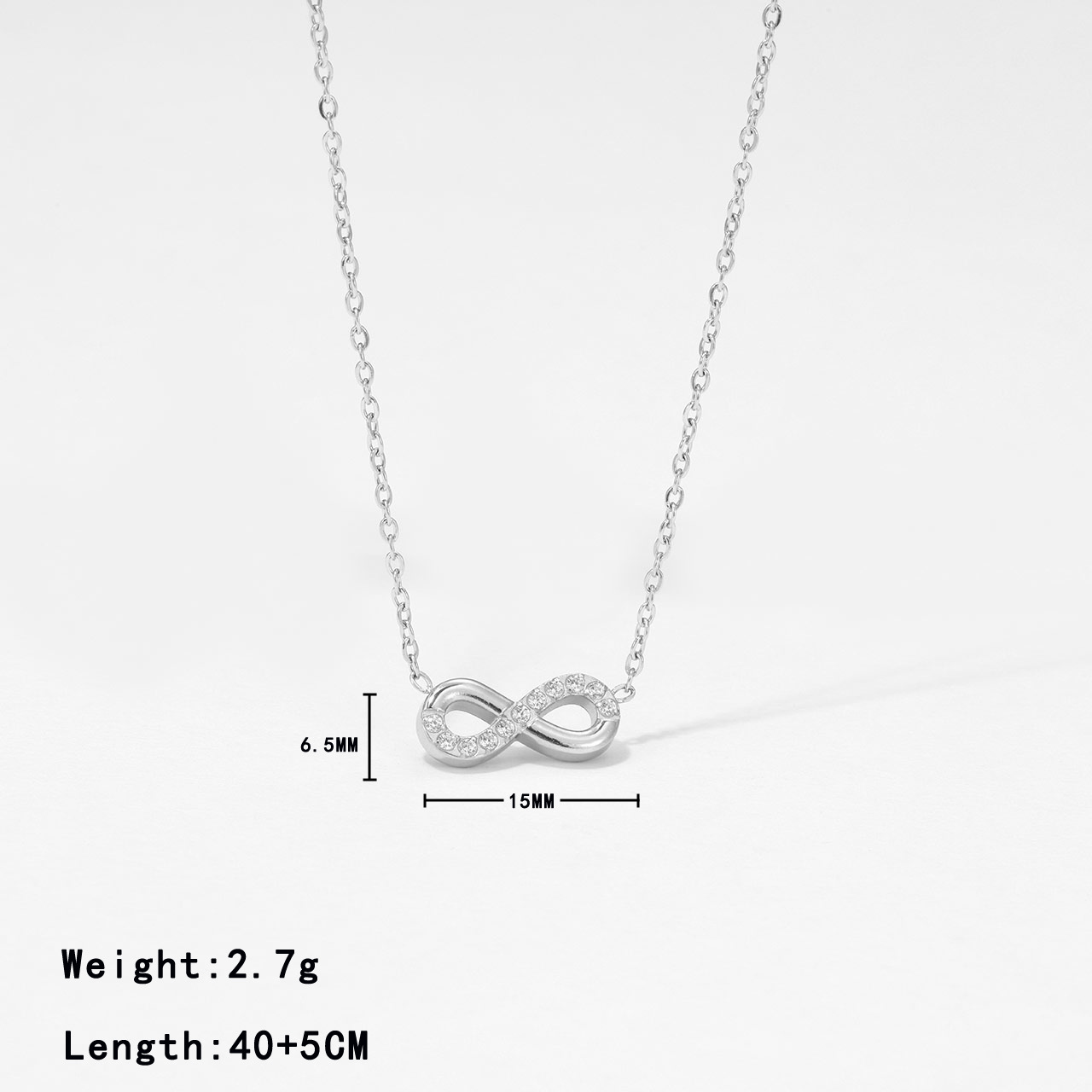 304 Stainless Steel White Gold Plated Gold Plated Casual Simple Style Inlay Infinity Artificial Diamond Pendant Necklace display picture 6