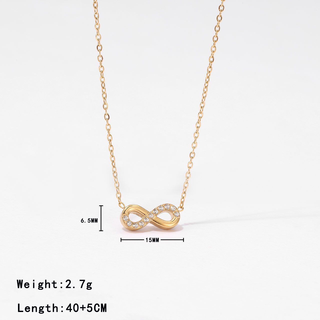 304 Stainless Steel White Gold Plated Gold Plated Casual Simple Style Inlay Infinity Artificial Diamond Pendant Necklace display picture 5