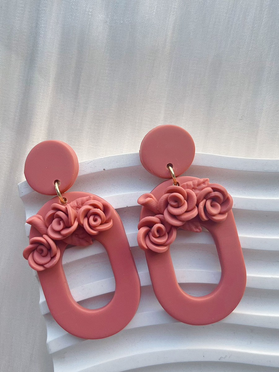 1 Pair Sweet Rose Flower Handmade Plating Soft Clay 14k Gold Plated Drop Earrings display picture 4