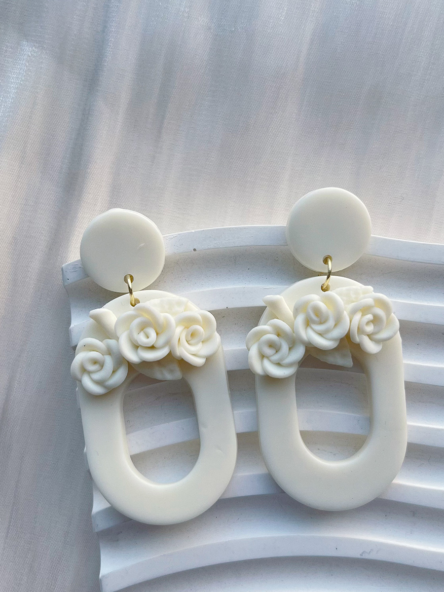 1 Pair Sweet Rose Flower Handmade Plating Soft Clay 14k Gold Plated Drop Earrings display picture 5
