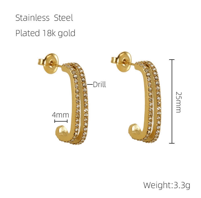 1 Pair Simple Style Geometric Plating Inlay Titanium Steel Zircon 18k Gold Plated Ear Studs display picture 4