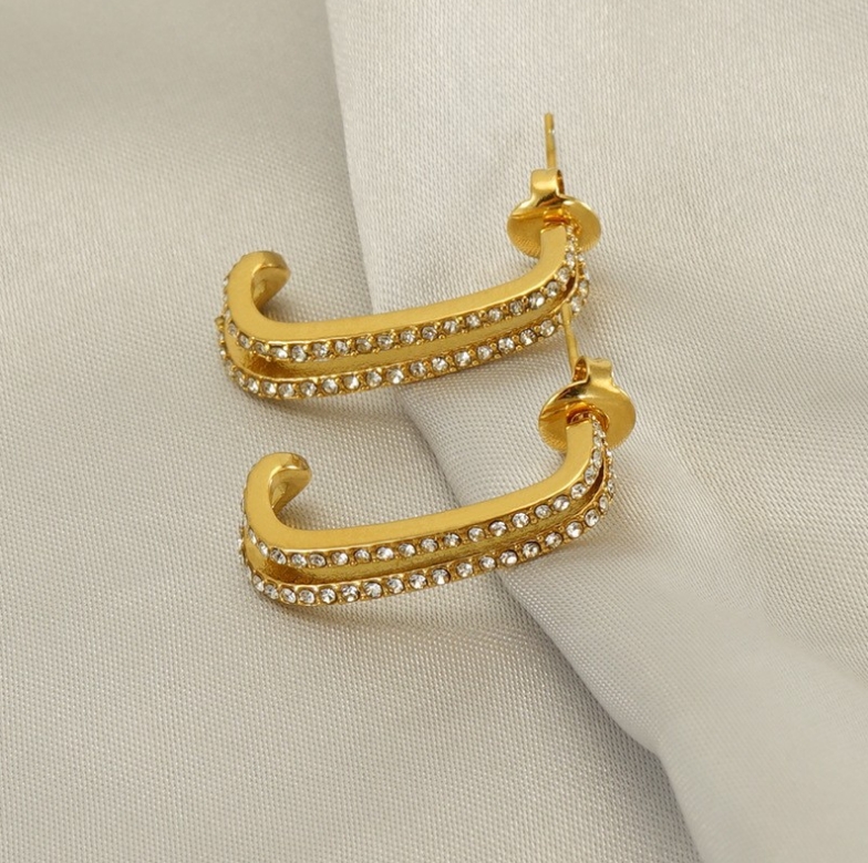 1 Pair Simple Style Geometric Plating Inlay Titanium Steel Zircon 18k Gold Plated Ear Studs display picture 2