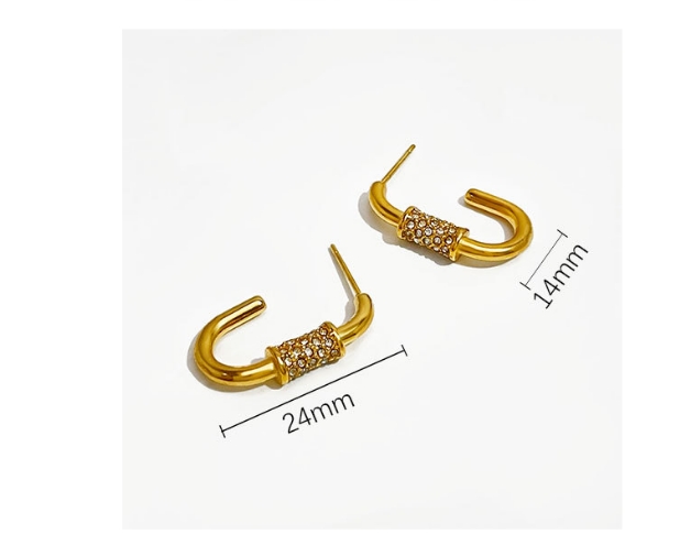 1 Pair Simple Style Geometric Plating Inlay Titanium Steel Zircon 18k Gold Plated Ear Studs display picture 1