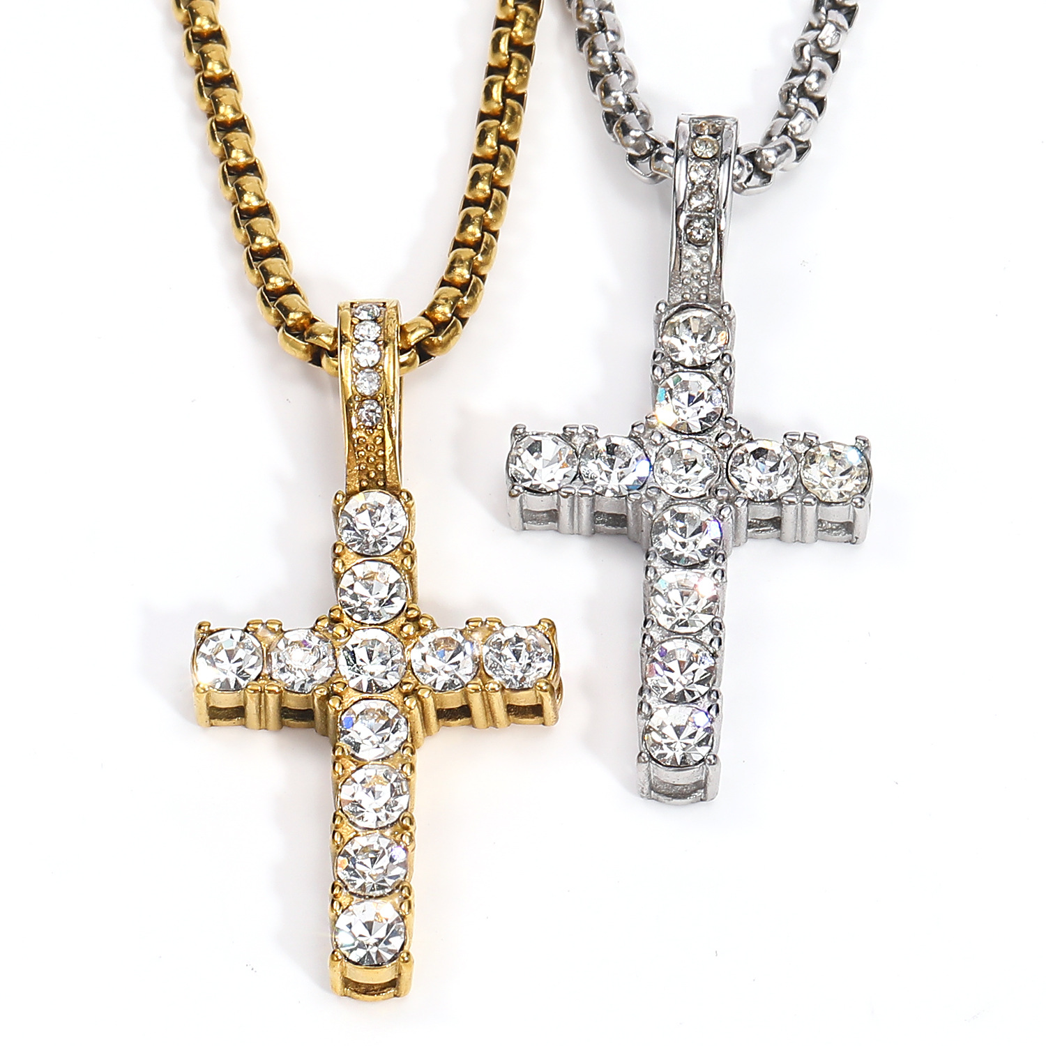 Titanium Steel 18K Gold Plated IG Style Hip-Hop Korean Style Inlay Cross Zircon Pendant Necklace display picture 4