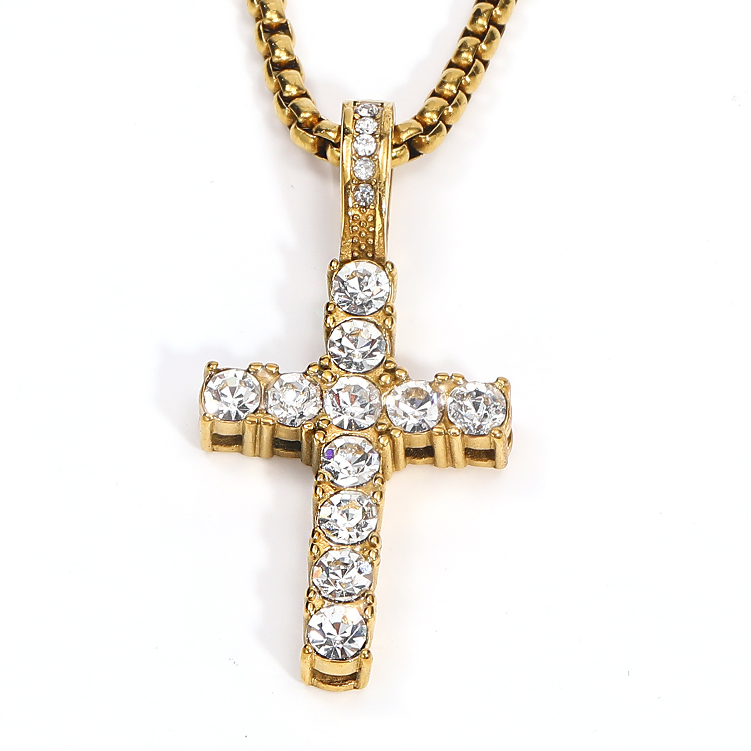 Titanium Steel 18K Gold Plated IG Style Hip-Hop Korean Style Inlay Cross Zircon Pendant Necklace display picture 6