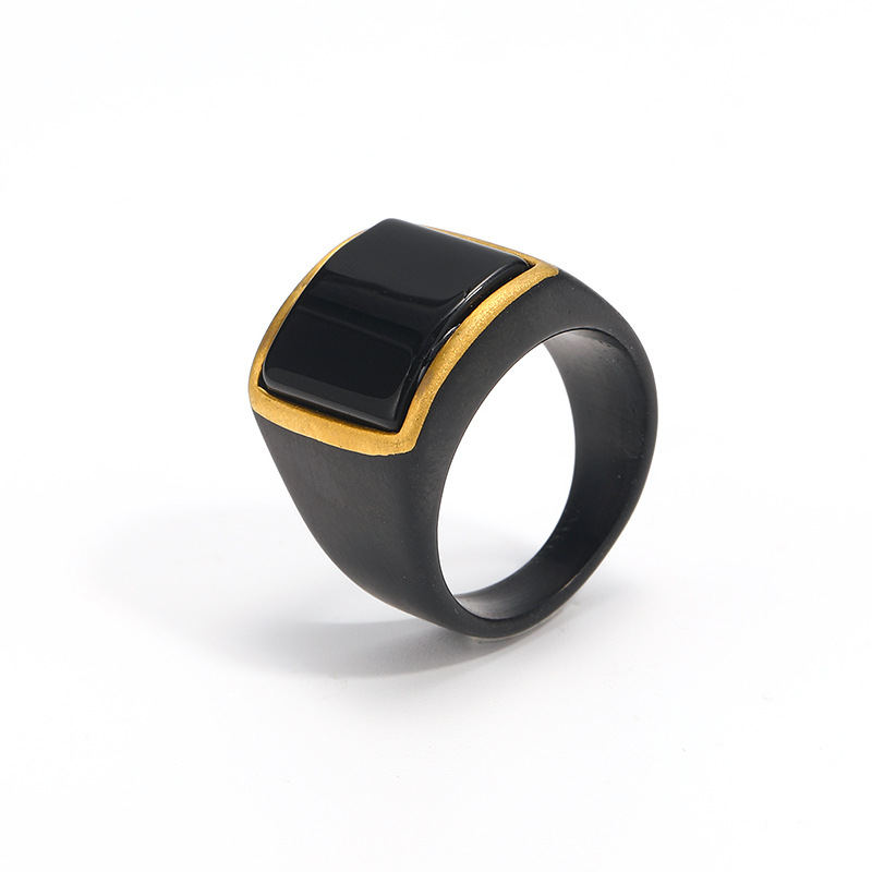 Nordic Style Hip-Hop Punk Square Titanium Steel Inlay Gem 18K Gold Plated Men's Rings display picture 3