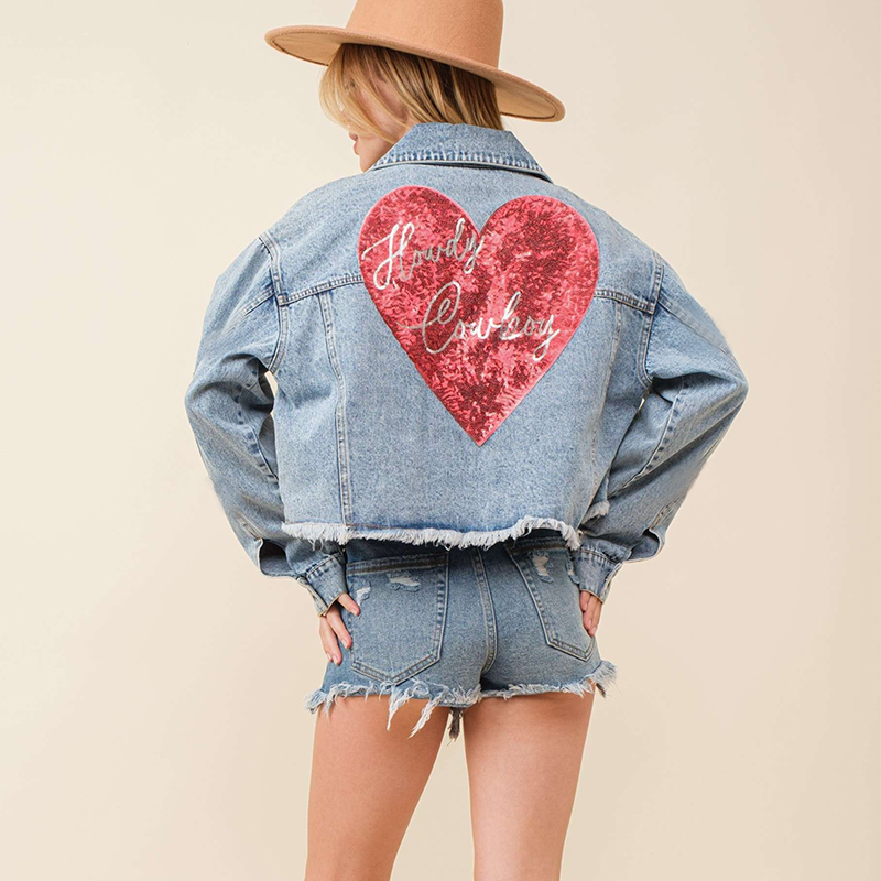 Women's Casual Streetwear Heart Shape Solid Color Single Breasted Coat Denim Jacket display picture 2